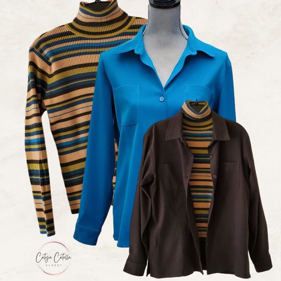 Petite Sophisticate Moleskin LS Button Front Blouse | Like New | MP | Turquoise - Picture 9 of 9